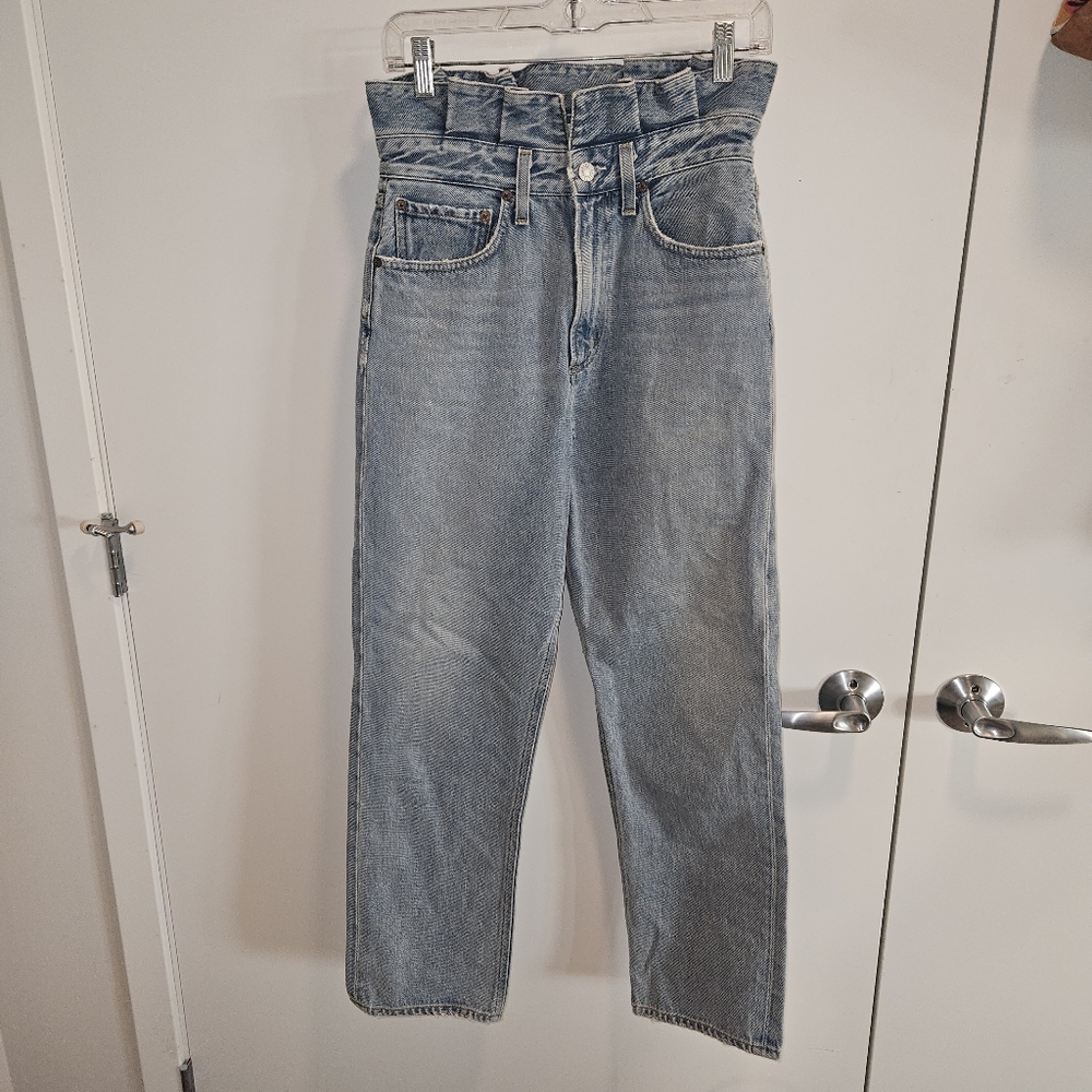 Agolde Light Blue High-Waist Paperbag Jeans